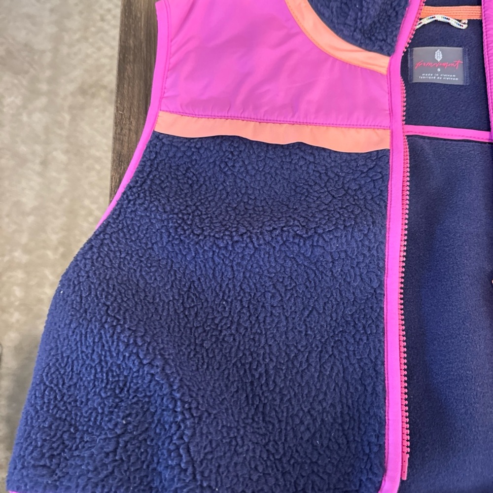 Free People Movement Fleece Vest Pink Navy Colorblock Women’s Small - Picture 3 of 6